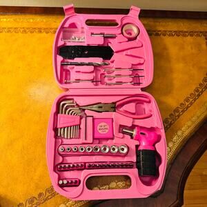 Pink Tool Box Set Travel Handy Convenient Hard Case Storage Box w Handle